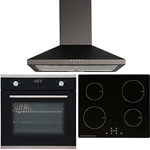 SIA 60cm Single Electric Oven, 4 Zone Touch Control Induction Hob & Cooker Hood
