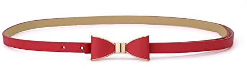 sourcing map Damen Slim Fit Metall Schleife Ohne Schnalle Dünner Taillengürtel Gürtel Rot 78-88cm/30.71-34.65