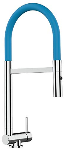 Rubinetto miscelatore cucina fontana lavello abbattibile sottofinestra 45mm canna azzurra movibile ribaltabile e doccia 2 getti staccabile