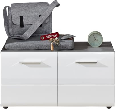 trendteam smart living - Line - Kommode - Rauchsilber/Weiß Hochglanz - (BxHxT) 80 x 41 x 35 cm - chromglänzende Griffe - Kratzfest | B 80 x H 41 x T 35 cm · Platz für 4 Schuhpaare · 2 Türen, 2 Einlegeböden