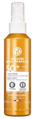 Yves Rocher SOLAIRE PEAU PARFAITE – Lozione spray con SPF 50+ – Protezione e cura – Crema solare in formato spray per viso e corpo – 150 ml