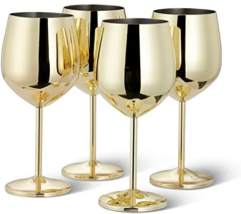 Oak & Steel - 4 Elegantes Copas De Vino De Acero Inoxidable Dorado, 500ml - Set De Regalo De Copas Irrompibles Para Navidad Y Año Nuevo