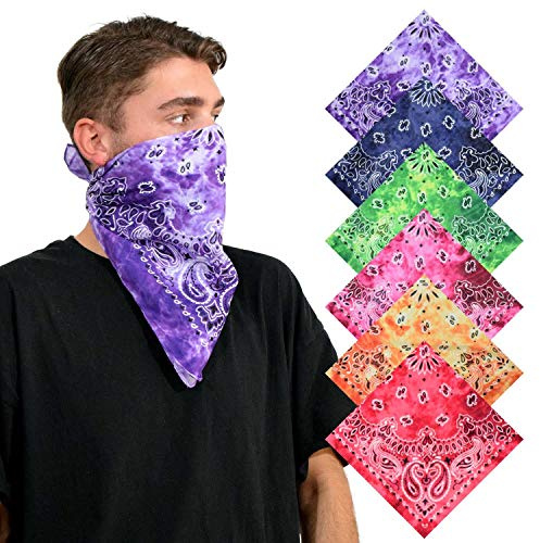 Basic Sense Tie Dye Paisley Bandana, 100% Cotton Bandanna Biker Novelty Headwear Scarf Handkerchief Cowboy, 6pcs Combo B