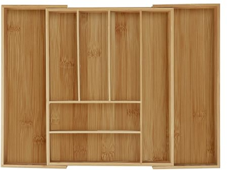Relaxdays Besteckkasten Bambus, ausziehbar, Besteckeinsatz für Schubladen, Schubladeneinsatz HBT 6, 5x57, 5x43 cm, natur