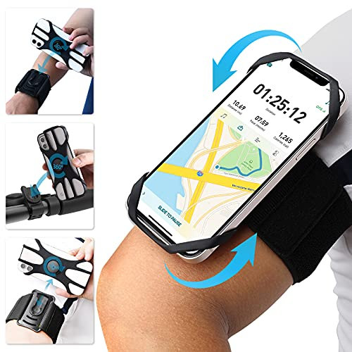 Brassard de Sport Téléphone, ANGGO 3 en 1 Brassard Telephone avec Support Téléphone Vélo,Rotation à 360° Brassard pour Smartphone,Support Telephone Course Compatible pour Smartphones de 4,5 à 7