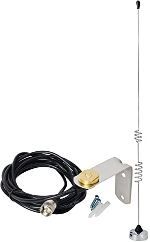 HYS VHF/UHF vorge Dualband-NMO-Amateurantenne mit 4 m langem RG58/U Koaxialkabel mit UHF-Stecker (PL259) und Edelstahl-Halterung