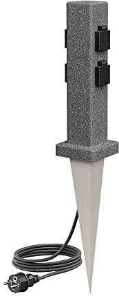 ledscom.de Columna de Enchufe para jardín Pock con Pica de Tierra y 2m de Cable para Exterior, IP44, cuádruple, Antracita (Aspecto de Piedra), Angular, 39,5cm