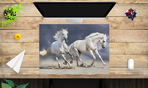 Schreibtischunterlage für Kinder und Erwachsene – “Galopierende Pferde - Schimmel weiß – aus erstklassigem, strapazierfähigem Vinyl (Kunststoff -BPA frei) – 70 x 50 cm – Made in Germany