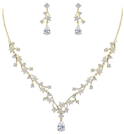 EVER FAITH Schmuck Set Wunderschönes Hochzeitsfür die Braut weiße Tropfen runde Zirconia Blumen Cluster Reben Halsketten und Ohrringe