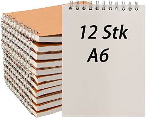 ZEONHEI 12 Stück A6 Spirale Notizblock, 60 Blatt / 120 Seiten Klein Notizbuch Blanko Spiralgebundener Skizzenblock, 15 x 11 cm Spirale Zeichenblock Journal Tagebuch Schreibblock