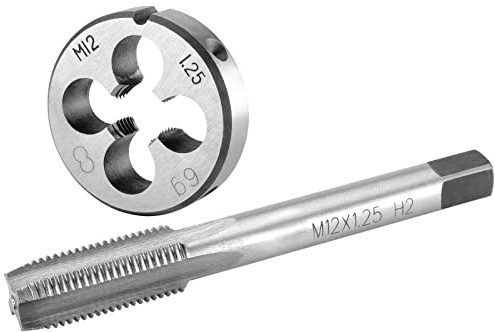 Burkit M12 x 1,25 Gewindebohrer und Schneideisen Set für Rechtshänder, M12 x 1,25 Maschinengewindebohrer und runde Schneideisen