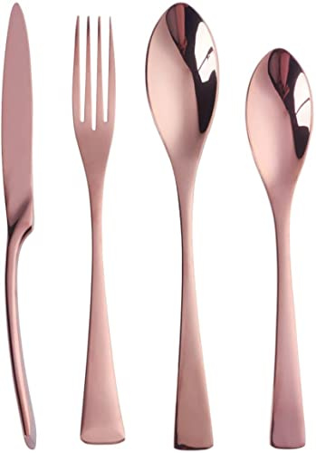 Ménagère Couverts de Table 24 Pièces Doré Rose Gold - Service Couverts Inox 18/10 pour 6 Personnes - Coffret Cadeau Haut de Gamme Zinello Design
