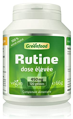 Greenfood Rutine, 450 mg, dose élevée, 120 gélules - SANS additifs. Sans organisme génétiquement modifié.Vegan