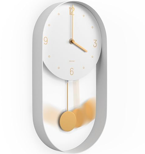 Driini Moderno Reloj de Pared con péndulo, Marco de Metal Decorativo y único, con Cara de 8 Pulgadas, diseño contemporáneo y Minimalista, con Funcionamiento silencioso sin tictac, Incluye péndelo