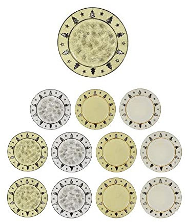 12x Sottopiatti Bordo INCISIONE ALBERI NATALE Colori Chiari AVORIO Tondo 33 cm cenone sotto Piatto Natalizio Capodanno Cena Aperitivo BIANCO BEIGE