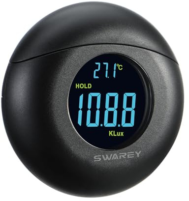 Light Meter Digital Illuminance Meter Handheld Ambient Measurer with 360° Detector, Measurer with Range up to 200,000 lux with LCD Display, Light Meter for Factories, Warehouses, Offices