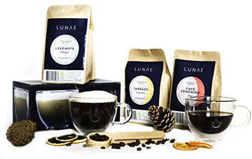 Lunae Luxury Coffee Hamper Gift Set | 2 x Cappuccino Cups | 3 x Artisan Coffees | 2-in-1 Coffee Scoop