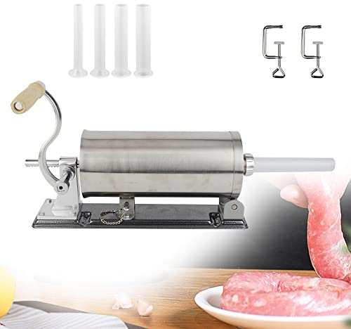 3L Wurstfüller Manuell Edelstahl Wurstfüllmaschine Wurstpresse Handgemachte Würste mit 4 Füllrohre für den Haushalt