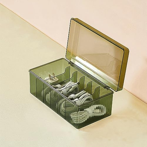 STARRY G Cable Tidy Box With Lid, 6 Grids Organizer, Large Storage for Cables, Charger Plug, Power Strips, Transparent Management - Free 12 Classified Stickers & 10 Cable Ties