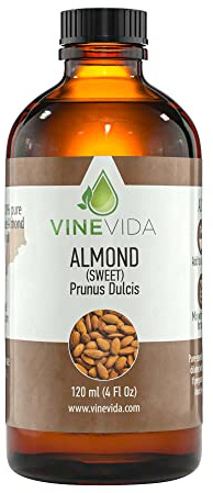 VINEVIDA Sweet Almond Carrier Oil 4 oz - Undiluted Sweet Almond Oil 4 oz - Sweet Almond Candle Oil Scent - DIY Candle Scents for Candlemaking - Bulk Carrier Oil for Soap Making Safe for Skin