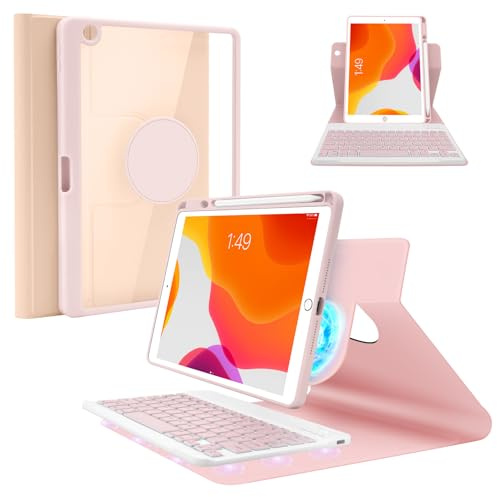 SOPPY Custodia per tastiera per iPad di 9a generazione 2021/8a generazione 2020/7a generazione 2019 da 10,2 pollici, custodia protettiva sottile, tastiera staccabile magnetica girevole, con