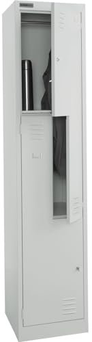 Umkleideschrank abschließbar, Spind mit Zylinderschloss & Fachböden, Kleiderschrank 45 cm tief, 40x45x185 cm, Schliessfachschrank 185 cm hoch, Kleiderspind aus Metall, lichtgrau/enzianblau