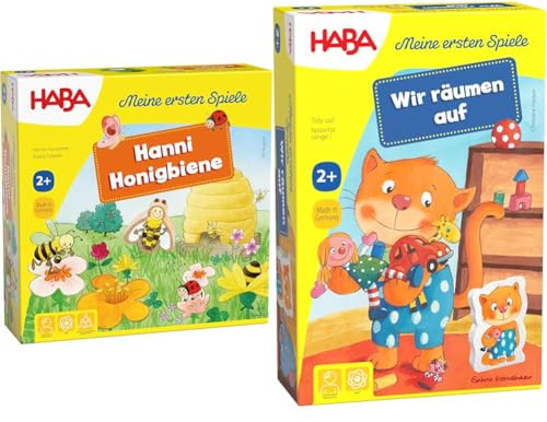 HABA - Meine ersten Spiele: Hanni Honigbiene & Wir räumen auf! Kooperative Farb- & Zuordnungsspiele für 1-4 Spieler ab 2 Jahren, zum Farbenlernen & Aufräumen