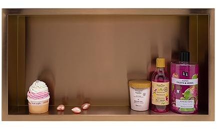 Balneo Wall-Box ONE Rame Acciaio Inox Nicchia Doccia 60x30x10cm Doccia a Parete, Installazione Flessibile, Rame, Impermeabile, Nicchia per Utensili da Bagno, Senza Piastrelle