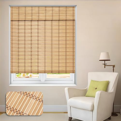 LUCKUP Cordless Roman Shades, Roll Up Bamboo Blinds for Indoor Windows, Light Filtering UV Protection Natural Bamboo Shades, Easy to Install for Home & Office, 26 W x 64 L, Natural