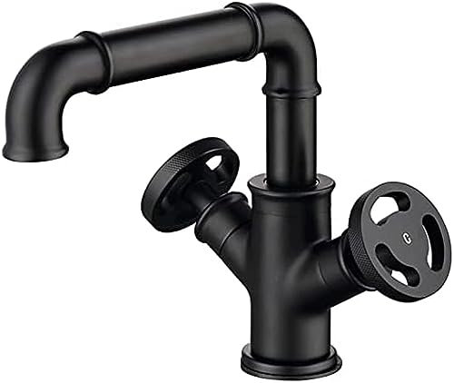 Rubinetti Per Lavabo Nero Opaco Stile Industriale, Rubinetti Per Bagno A Doppia Maniglia In Ottone, Rubinetto Per Lavabo Da Appoggio Montato Sul Ponte, Miscelatore Per Acqua Calda E Fredda,Corto,b
