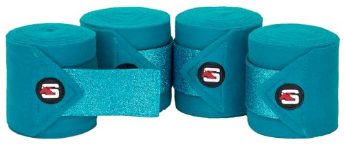 Start Glitter Bandagen Pferd 4er Set – Fleecebandagen mit Klettverschluss & Aufbewahrungstasche – Elastikbandagen für sicheren Halt & stilvollen Look beim Training (Türkis, 400 cm)