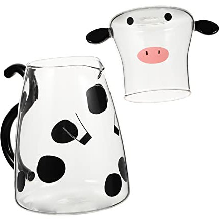 ABOOFAN Carafe à Eau Froide En Verre 550 Ml Pichet à Eau Créatif De Vache Blanc Ensemble Tasse Et Pot Micro-ondes Maison Bureau Théière Parfumée
