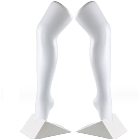 Bayli 2er Set Strumpfbein für die Präsentation von Strümpfen und Socken, Dekobein - Weiblich, 56 cm Dekofuß mit Ständer, Schaufensterpuppe - Bein mit lebensechten Form, Sockenbein - Farbe Weiß