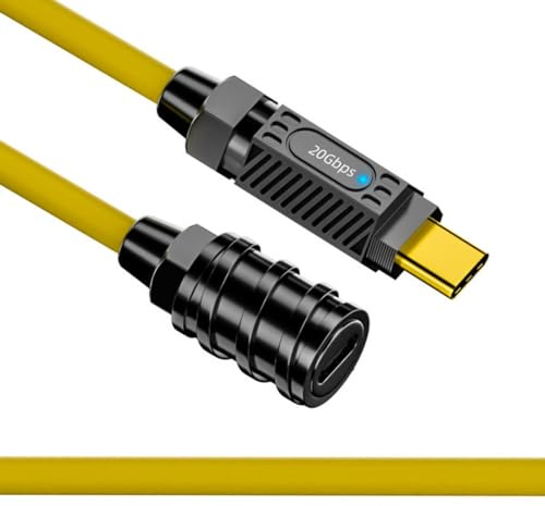 CY Cable USB C ultrasuave de alta flexibilidad USB 4 20 Gbps 140 W 8K para teclado gaming ratón tipo C macho a hembra alargador de alimentación y datos (20 cm)