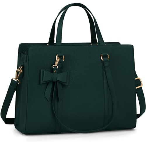 NEWHEY Handtasche Damen Shopper Damen Große Schwarz Tasche Damen Laptoptasche 15.6 Zoll PU Leder Umhängetasche Arbeitstasche für Business Arbeit Schule (Dunkelgrün)
