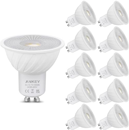 Ankey GU10 LED 6500K 7W Kaltweiß 650 Lumen Birnen, AC230V Flimmerfrei Strahler, Abstrahlwinkel 120 Grad Spot, Nicht Dimmbar Reflektorlampen,10er-Pack