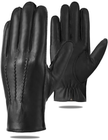 GSG SINCE 1998 Herren Lederhandschuhe Winter – Chromfrei gegerbtes Lammleder, Warm gefüttert mit Wollmix, Fahrerhandschuhe für Alltag Schwarz M