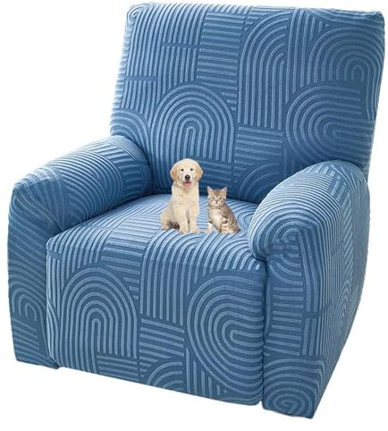 GUYIRT Recliner Sofa Cover, Stretchhusse Relaxsessel, Sesselschoner rutschfest, Sesselhussen Stretch, 4-teilig, Sesselschoner Für Fernsehsessel Mit Taschen (Blau)