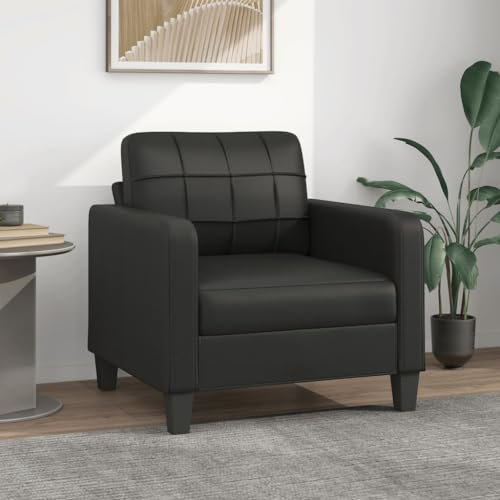 Willood Sessel Fernsehsessel mit Metallgestell, Relaxsessel für Wohnzimmer, Sofa Polstersessel Relaxstuhl Kunstledersessel Schwarz 60 cm Kunstleder