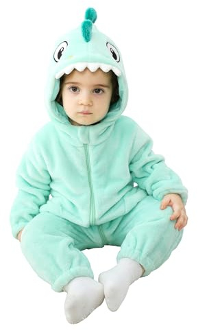 Doladola Babys Onesies med huva tecknat djur sparkdräkt baby myskläder nyfödd kläder overall(18-24 månader,Hajgrön)