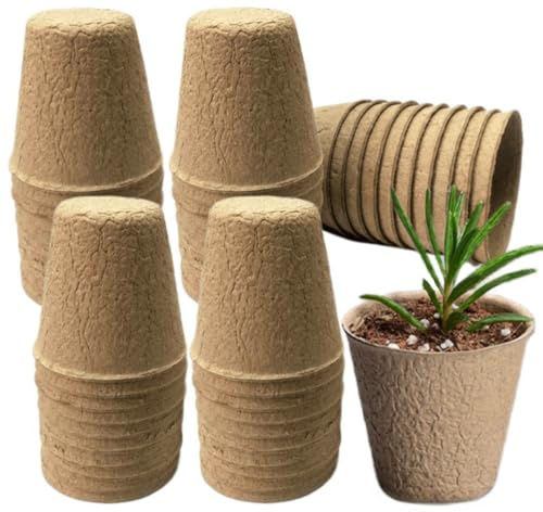 MEETOZ 50 Pcs 8 cm Round Biodegradable Fibre Seedling Pots, Young Flowers Nursery Pots, Indoor Plant Pots Mini Tools for Garden Germination