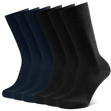 CLOSEMATE 6 Paires Chaussettes Homme 39-42 43-46 Hautes Respirantes Confortables Mi-mollet Classiques Elégantes en Coton pour Travail Affaires Bureau en Noir Bleu Gris