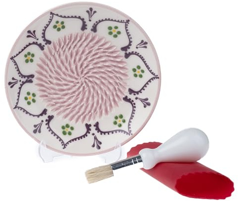 Plato rallador de ajo de cerámica, rallador de ajo hecho a mano, 4 prensas de ajo, molinillo de ajo natural, picador de ajo decorativo, apto para lavavajillas, jengibre, ajo, rallador de queso