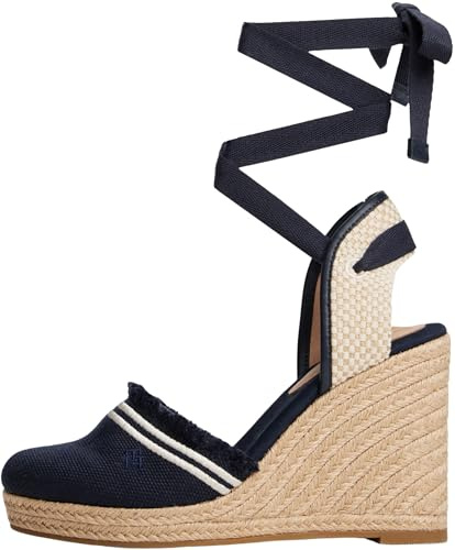 Tommy Hilfiger Donna Espadrillas Wedge Fringe Canvas con Tacco a Zeppa, Blu (Space Blue), 37