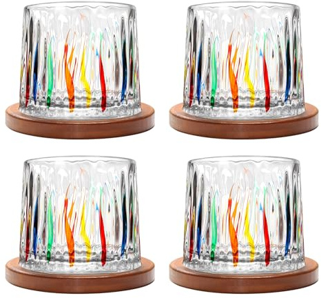 Uten Verre à Eau Rotatif, Verre à Whisky de 275 ml, Sous-verres en Bambou, Peut être Utilisé Comme Verre à Rhum, Tasse à Cocktail, Tasse à Café, Gobelets, Réduire le Stress - Lot de 4