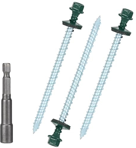 Metal Roofing Screws 10 x 3 inch, Green Hex Head Sheet Metal Roof Screw with EPDM Washer for Corrugated Roofing (250Pcs)