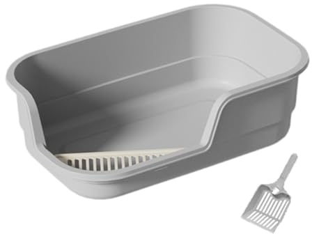 perfk Bacs à litière pour Chat, bac à litière antiadhésif, Grand bac à litière Portable Anti-éclaboussures à, Toilettes pour Chat, bac à Sable, Gris