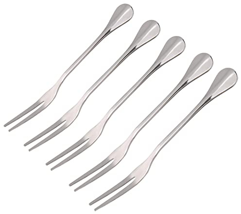 HAOHIZE Fourchette à Deux Dents en Acier Inoxydable, 5 Pièces Mini Fourchettes à Dessert Petites Fourchettes en Acier Inoxydable pour Cocktail Apéritif Dessert Fête Portable