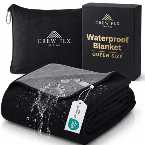 CREW FLX Waterproof Blanket for Bed Intimacy (80x 60 Queen Size) Reversible Plush Fleece 250 GSM, Love Blanket, Moisture Absorbent TPU Stain Proof Couch Bed Mattress Water Proof Cover Black/Gray