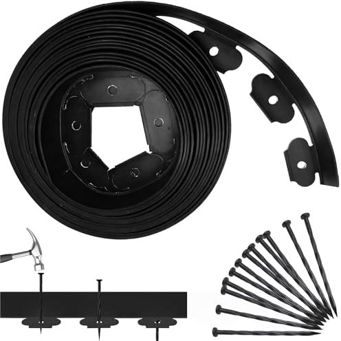 SilverChry Flessibile Bordura per Aiuola, Bordo Giardino con 15 Chiodi per Pavimenti, Bordure per Aiuole, Bordura per Giardino, Bordi per Aiuole Giardino, Percorso Giardin (Nero)